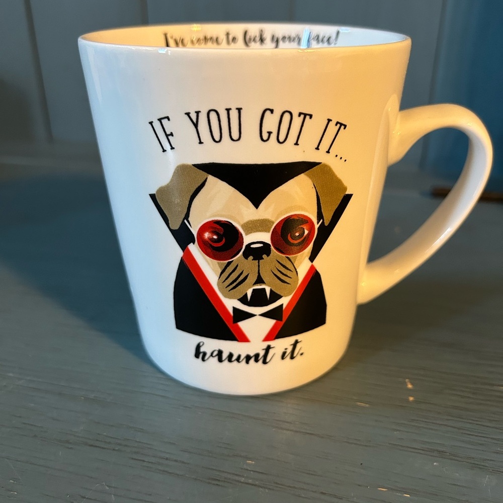 Halloween Dog Mug - White with Black and Red Accents